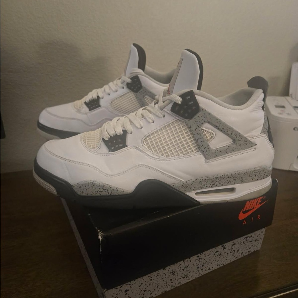 Nike Air Jordan Retro 4 White and Cement Gray Sneakers with Air Cushioning